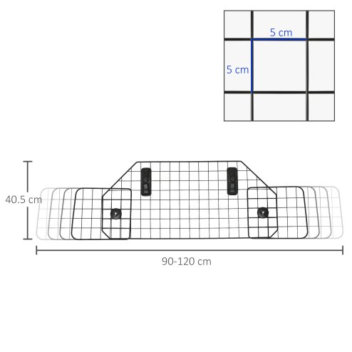 PawHut Dog Guard for Cars Adjustable Boot Barrier Metal Mesh Pet Headrest, 90-120W x 40.5H cm