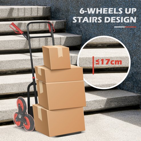 DURHAND Steel Climbing Stairs Trolley Hand Trucks 6-Wheels Foldable Load Cart 120kg, Red