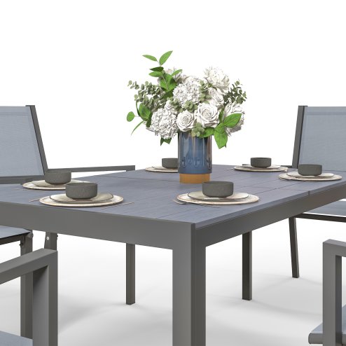 Outsunny 6 Seater Garden Dining Set with Stackable Armchairs, WPC Top Dining Table, Outdoor Table and Chairs, Garden Furniture Set, Light Grey