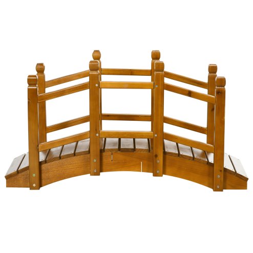 Outsunny Wooden Garden Bridge with Safety Railings, Arc Footbridge for Pond Backyard Stream, Brown