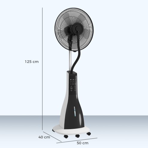 HOMCOM Pedestal Fan with Water Mist Spray, Spray Misting Fan with 75° Oscillation, Remote Control, Tilt Head, 3 Speeds, 3 Modes, 3 Mist, 3L Water Tank, Wheels, for Home, 125 cm