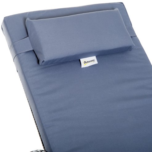 Outsunny 3 Pieces PE Rattan Patio Lounge Chair Set, Outdoor Recliner Lounge Chairs with Wheels, for Outside with Cushions, Headrest, Coffee Table for Garden, Poolside, Grey