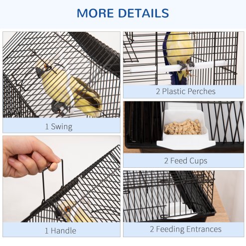 PawHut Metal Bird Cage for Finch, Canary w/ Food Containers, Swing Ring, Tray, Handle, 39 x 33 x 47cm
