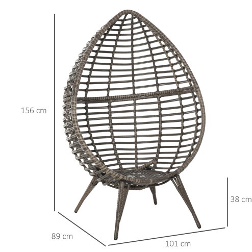 Outsunny Garden Egg Chair, Teardrop Outdoor PE Rattan Chair with Full-body Soft Padded Cushion, Mixed Grey