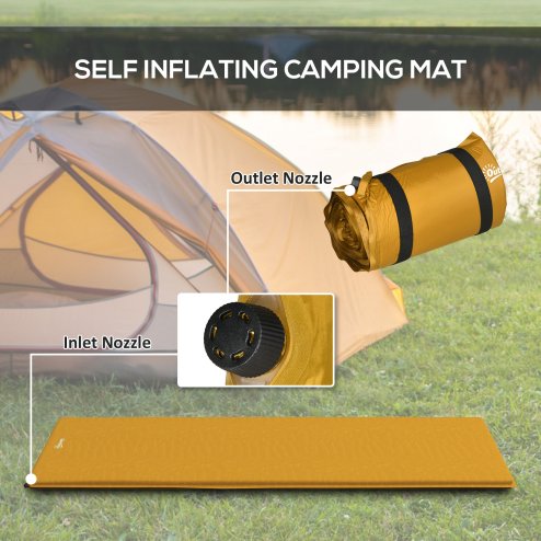 Outsunny Self-Inflating Camping Mat Sleeping Pad, 5cm Thick Single Air Mattress with Carry Bag for Hiking, Camping, Travel, 200 x 65 x 5cm, Khaki