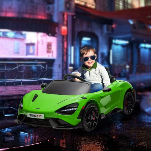 AIYAPLAY McLaren 765LT Licensed Electric Car for Kids with Butterfly Doors, 12V Kids' Electric Ride on with Remote Control, Transport Wheels, LED Lights, MP3 Music, Horn, for 3-6 Years, Green