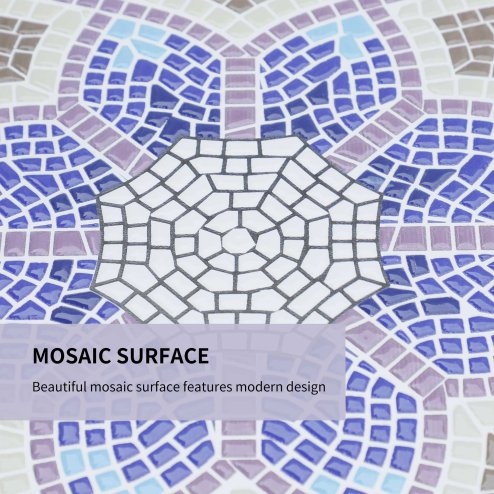 Outsunny 60 cm Mosaic Garden Table, Small Round Outdoor Side Table with Ceramic Top, Plant Stand for Patio, Balcony, Blue and White