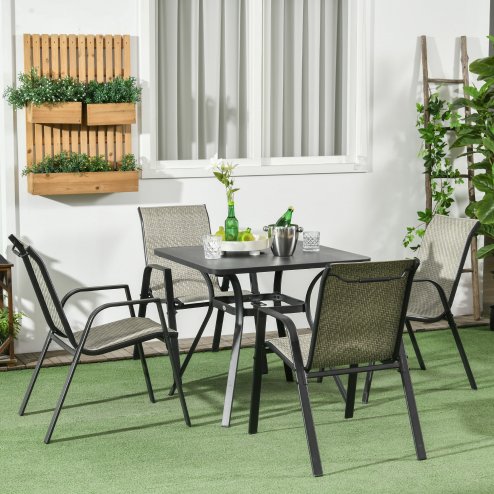 Outsunny Stackable Outdoor Chairs Set of 4, Rattan Garden Chairs with Armrests and Backrest for Deck, Mixed Grey