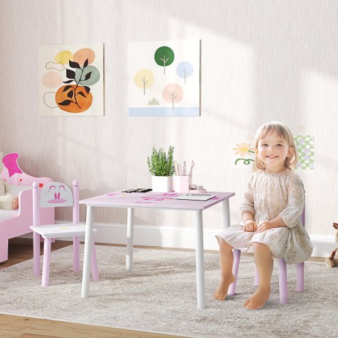 AIYAPLAY Toddler Table and Chair Set, Princess Design Kids Table and 2 Chairs Set, for Activities, Art, Drawing, for Playroom, Nursery, Pink