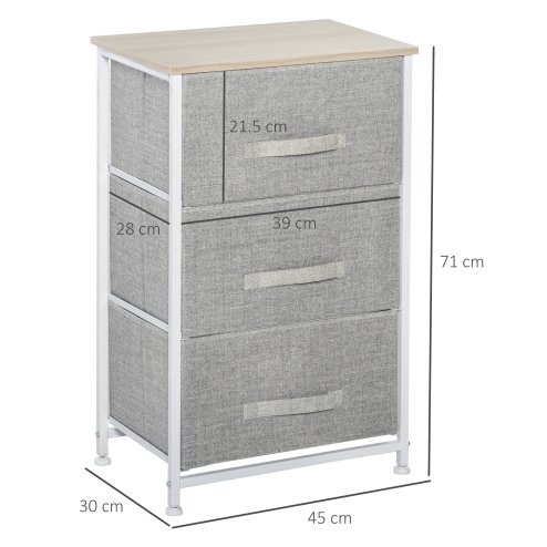 HOMCOM Vertical 3-Tier Linen Drawer Cabinet Organizer Storage Dresser Tower with Metal Frame Adjustable Feet for Living Room, Bathroom, Kitchen, White, Oak and Light Grey