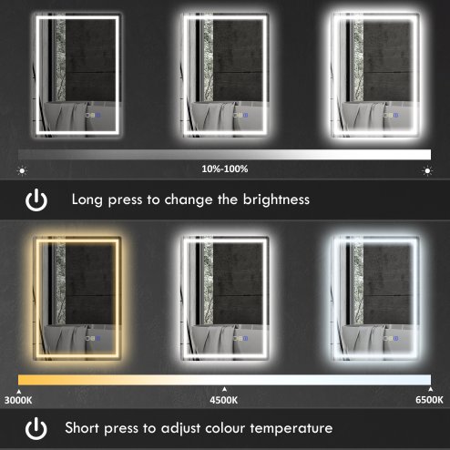 HOMCOM Bluetooth Bathroom Mirror with LED Lights, Illuminated Backlit Wall Mounted Vanity Mirror with 3 Colours Dimmable, Demister Pad, Memory Function, Touch Sensor, IP44