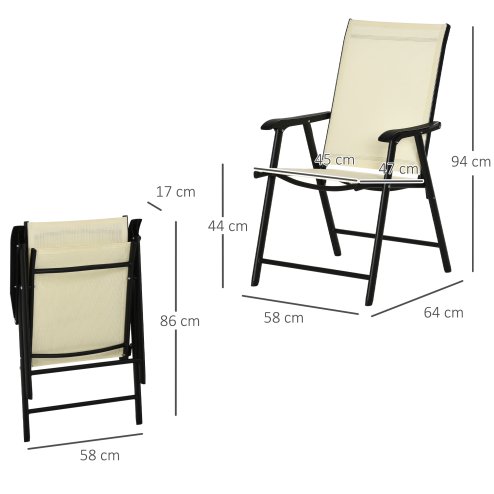Outsunny Set of 2 Folding Garden Chairs, Metal Frame Garden Chairs Outdoor Patio Park Dining Seat with Breathable Mesh Seat, Beige