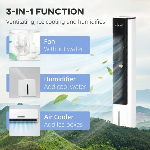 HOMCOM Portable Air Cooler, 6L Tank with 3 Ice Packs, Oscillating Evaporative Air Cooler Fan with 3 Modes & Speed, 10H Timer, Detachable & Washable Filter, LED Display & Remote Control for Home, White