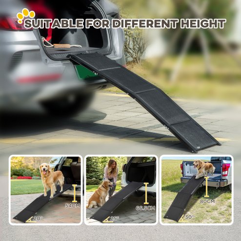 PawHut Folding Dog Ramp for Car for Extra Large Dogs, Portable Pet Ramp with Non-slip Surface, Aluminium Alloy Frame