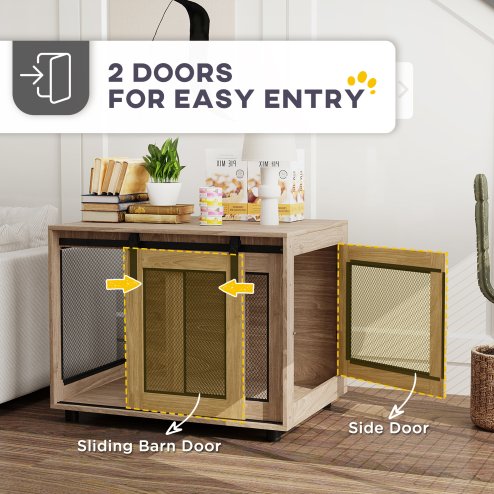 PawHut Dog Crate Furniture, Dog Cage End Table with Sliding Door, Pet Kennel for Medium Breeds, 80 x 58.5 x 63cm, Walnut Brown