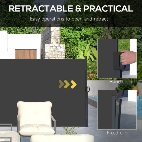 Outsunny Retractable Side Awning, Garden Privacy Screen Divider, Full Cassette Wind Breaker for Hot Tub, Balcony, Terrace, Pool, 400 x 160cm, Black