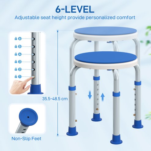 HOMCOM 360° Swivel Seat Bath Shower Stool, Adjustable Height Shower Chair with Aluminium Frame Non-Slip Feet Chair Safe Support Home Assistance, Blue