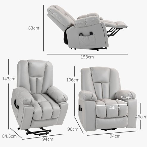 HOMCOM Riser and Recliner Chair for the Elderly, Quick Assembly, Lift Chair with Vibration Massage, Remote Control, Side Pockets, Pocket Spring, Cup Holder, Light Grey