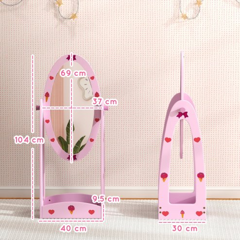 AIYAPLAY Kids Mirror Full Length with Storage Shelf, 360?? Rotating Standing Mirror for Bedroom, Kids Room, Nursery Room, Hot Pink