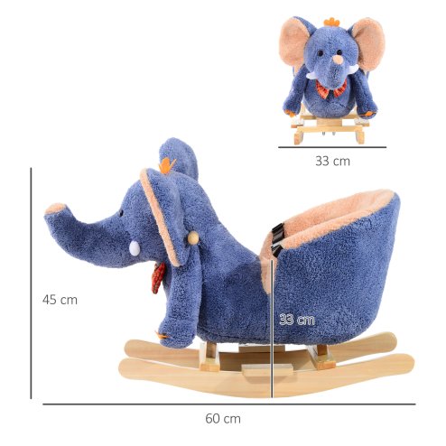 HOMCOM Children Kids Rocking Horse Toys Plush Elephant Rocker Seat with Sound Toddler Baby Gift for 1.5 Years+ Blue