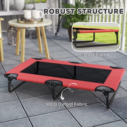 PawHut Raised Dog Bed, Portable Elevated Pet Cot with Breathable Mesh for Indoor Outdoor, for Large Dogs, 107 x 61 x 20 cm, Red