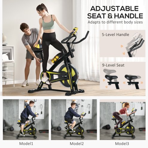 SPORTNOW Indoor Exercise Bike, Stationary Bike, Cycling Machine with Adjustable Seat and Resistance, Heart Rate Sensor, for Home Gym Workout, 8kg Flywheel, Yellow