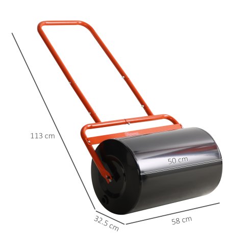 Outsunny Combination Push/Tow Lawn Roller Filled with 38L Sand (62kg) or Water, Great for the Garden 32 x 50cm Roller, Red