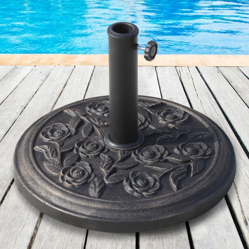 Outsunny 9kg Garden Parasol Base, Round Resin Cast Iron Effect Sun Umbrella Base, Outdoor Umbrella Stand for 38mm or 48mm Outdoor Umbrella Poles, Bronze Tone