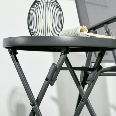 Outsunny ??45cm Garden Side Table, Outdoor Round Folding Patio Table with Imitation Marble Glass Top, Small Coffee Table, Black and White