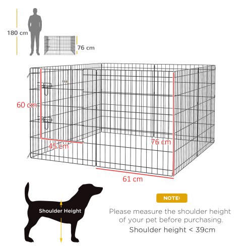 PawHut Dog Pen, 8 Panel Dog Playpen, DIY Design with Door, for Medium Dogs, Puppies, Small Animals, for Indoor/Outdoor Use, 76cm High