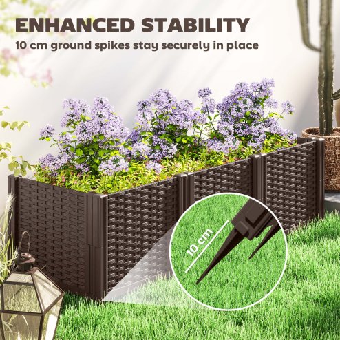 Outsunny Plastic Raised Garden Bed, Modular Planter Box Kit, Garden Fence Edging Border for Flowers, Vegetables, Herbs, Brown