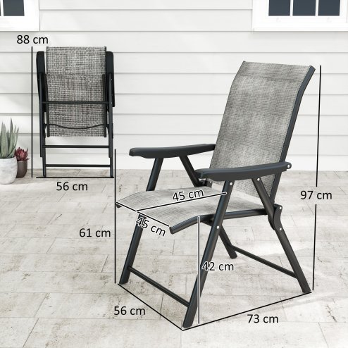 Outsunny Set of 4 Folding Chair, Garden Chair Set with Breathable Mesh Back and Seat, Outdoor Camping Chairs with Armrests, Steel Frame for Deck Balcony, Black and Grey