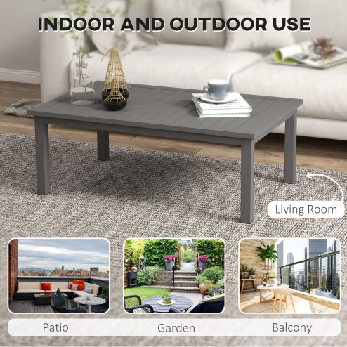 Outsunny Aluminium Outdoor Coffee Table, Rectangular Patio Side Table with Slat Tabletop for Indoor, Garden, Balcony, 100cm x 60 cm, Brown