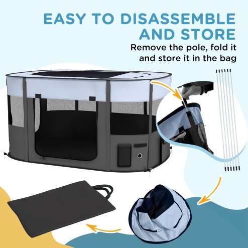 PawHut Dog Pen, Pet Playpen, Portable Foldable Dog Cat Playpen Soft Pet Cage with Storage Bag for Puppies, Rabbits, Kittens, Guinea Pigs, 114 x 89 x 59cm - Grey