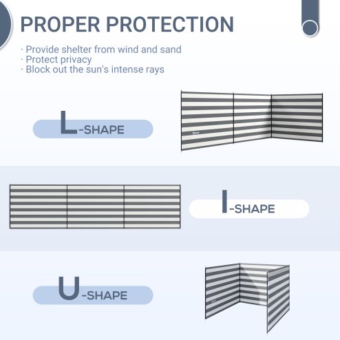 Outsunny 4 Pole Camping Windbreaks, Beach Wind Shield Shelter with Carry Bag and Steel Poles, Outdoor Caravan Privacy Shield, 540cm x 150cm, Grey and White