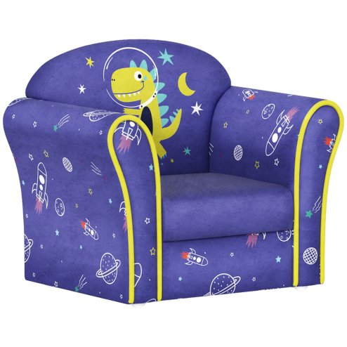 AIYAPLAY Kids Sofa Chair, Toddler Armchair with Planet and Dinosaur Design, Wooden Frame, Upholstered Toddler Chair for Bedroom, Playroom, Kids Room - Blue