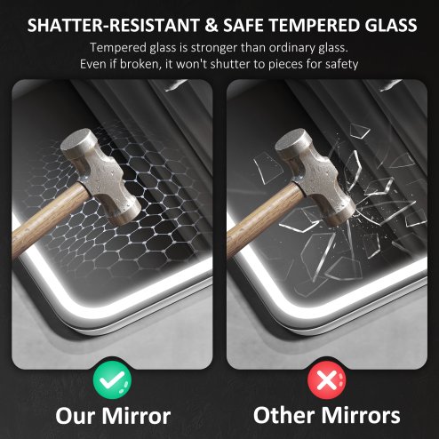 HOMCOM Bluetooth Bathroom Mirror with LED Lights, Illuminated Backlit Wall Mounted Vanity Mirror with 3 Colours Dimmable, Clock, Anti-Fog, Memory & Touch Switch, IP44