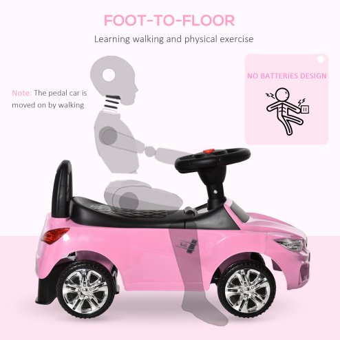 HOMCOM Ride on Car Baby Toddler Walker Foot to Floor Sliding Car Slider w/ Horn Music Working Lights Storage for 1.5 - 3 Years Old Pink