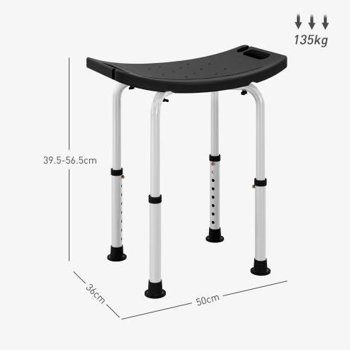 HOMCOM Height Adjustable Shower Stool, Aluminium Shower Chair, Non-Slip Bath Stool for Elderly, Disabled, Seniors, Pregnant