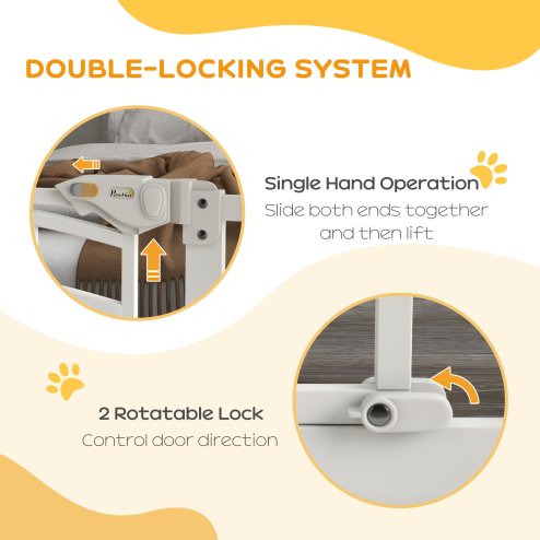 PawHut Dog Stair Gate Pet Barrier with Small Cat Door, Pressure Fit Safety Gate  with Auto Closing System, Double Locking, for Hallways, 74-100 cm Openings - White