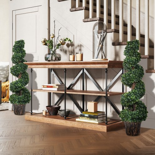 Outsunny Set of 2 Artificial Boxwood Spiral Topiary Trees Potted Decorative Plant Indoor D??cor 120cm