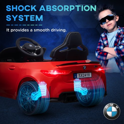 AIYAPLAY BMW M4 Licensed Electric Car for Kids, 12V Kids Electric Ride on with Remote Control, Suspension, Music, Horn, LED Lights, for Ages 3-5 Years, Red