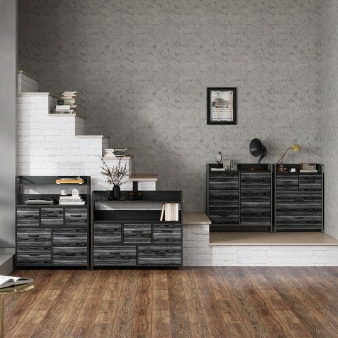 HOMCOM Bedroom Chest of Drawers, Fabric Dresser with 7 Drawers, Storage Organiser Unit with Open Shelves and Metal Frame for Living Room, Entryway