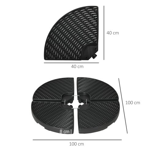 Outsunny 4PCs Parasol Bases, Patio Umbrella Weights for Parasol, Wicker Effect HDPE Water and Sand Filled Garden Umbrella Base with Built-in Handles, Black