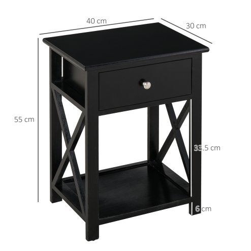 HOMCOM End Table, Sofa Side Table with Drawer X Bar Bottom Storage Shelf, Nightstand Bedside Table for Bedroom or Living Room