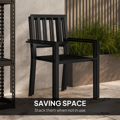 Outsunny 3 Piece Patio Bistro Set, Garden Dining Set with Plastic Top, 2 Stackable Chairs, Galvanised Steel Frame, Outdoor Dining Set for Balcony, Deck, Grey