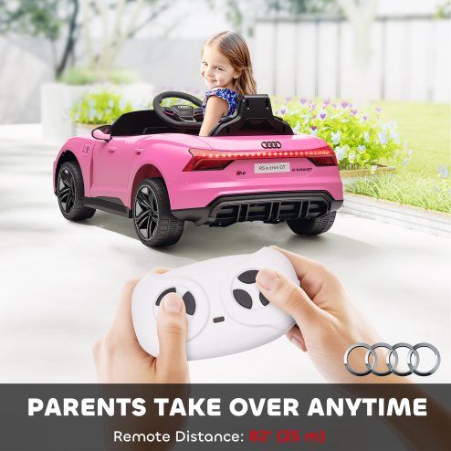 HOMCOM Audi RS e-tron GT Licensed Electric Car for Kids, 12V Battery Powered Electric Ride-on Toy with Remote Control Music, Suspension Wheels, Soft Start, for 3-5 years, Pink