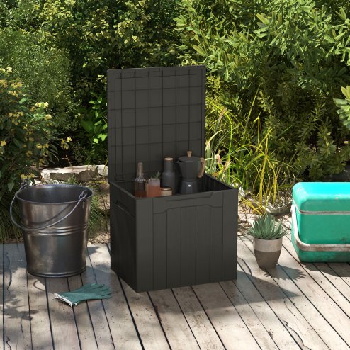 HOMCOM 107L Outdoor Balcony Garden Furniture Storage Box with Lock Hole, Plastic Storage Trunk with Lid and Side Handles, All Weather Resistant Large Chest, Safe and Secure for Patio