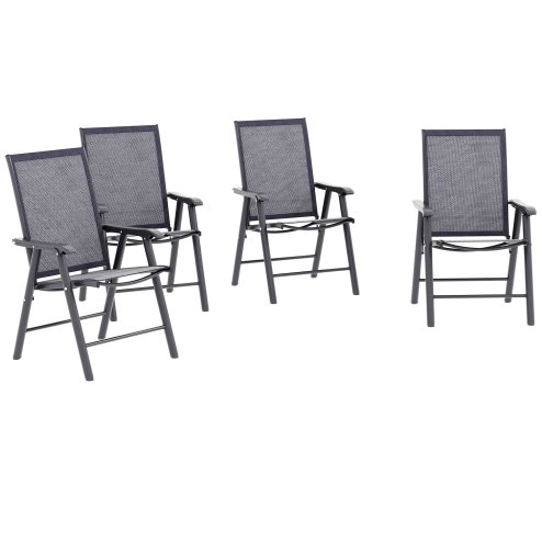 Outsunny Set of 4 Folding Garden Chairs, Metal Frame Garden Chairs Outdoor Patio Park Dining Seat with Breathable Mesh Seat, Charcoal Grey