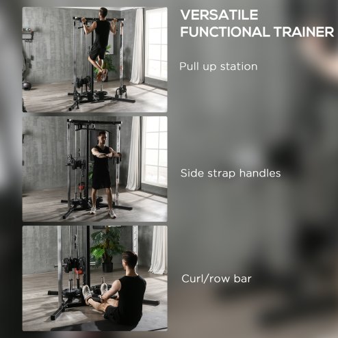 SPORTNOW Home Gym Machine, Multifunctional Gym Equipment with High and Low Pulleys, Pull Up Bar, 15-Position Adjustable Strength Training Workout Station for Full Body Fitness